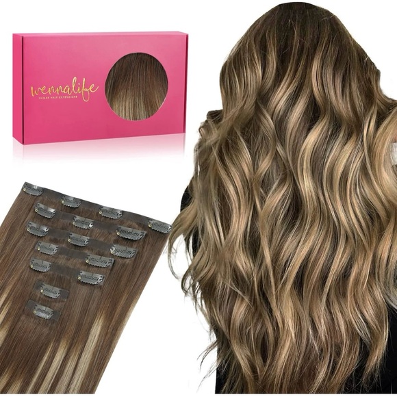 Other - Seamless clip in hair extensions 14” 7pc 130g brown to honey blonde human hair